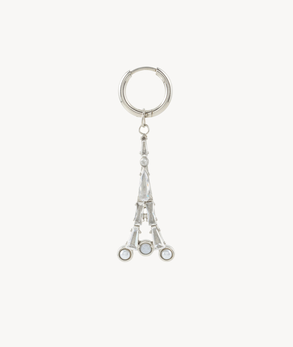 Two-tone dangling chain earring with zirconium Mika Bi